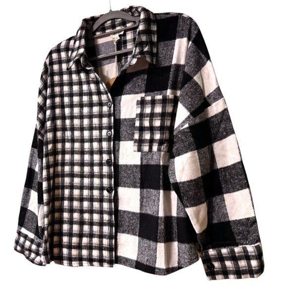 BiBi Black & White Plaid Fleece Button Down Long Sleeve Shirt Size XL NWT - Picture 8 of 13